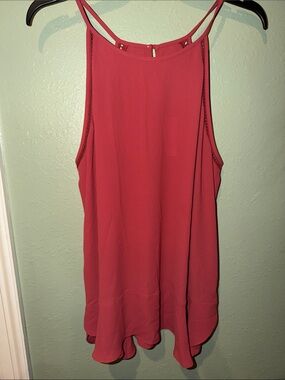 LOFT Red Double-Strap Ruffle-Hem Camisole
